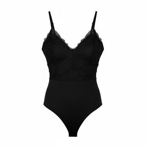IRIS Black Lace Trimmed Spaghetti Strap Bodysuit Women's Size L Whimsigoth‎